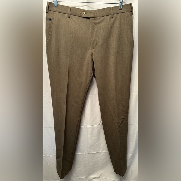 Meyer Bonn Dress Pants Size 56 US 40x34 Wool Polyester Blend Dark Tan Color Mint - Picture 1 of 10